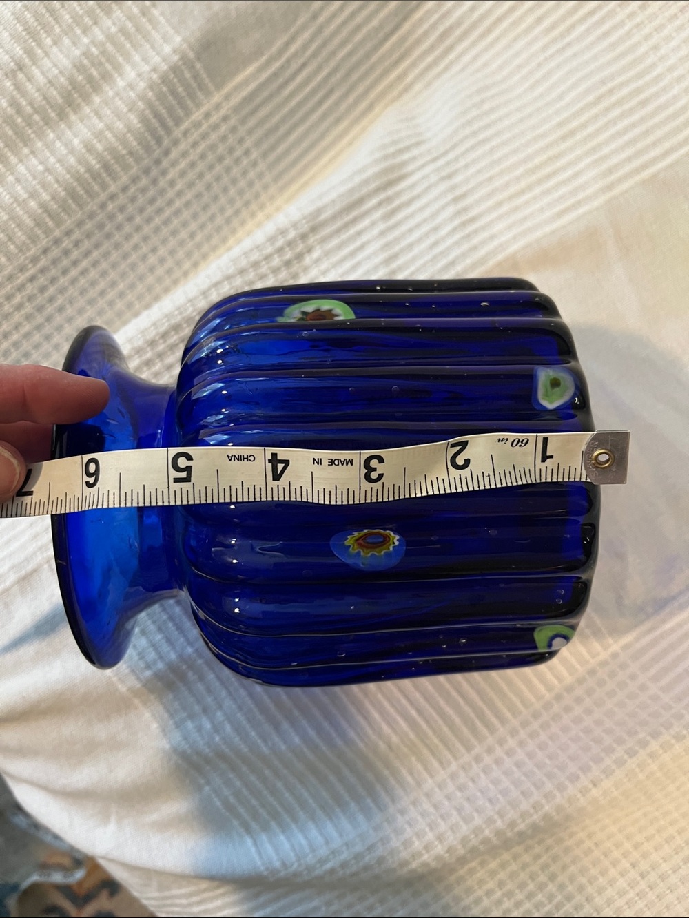 Cobalt Blue Ribbed Glass Vase -m - Picture 4 of 6